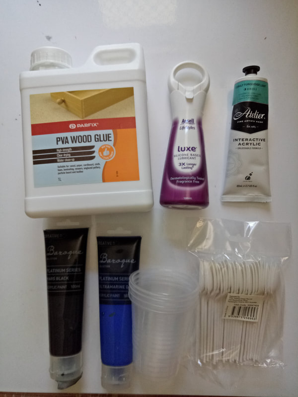 Photo of supplies needed for acrylic pouring