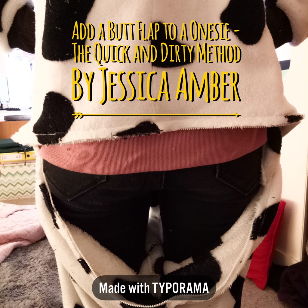 Header showing the open butt flap on the cow onesie and the same text as the page title