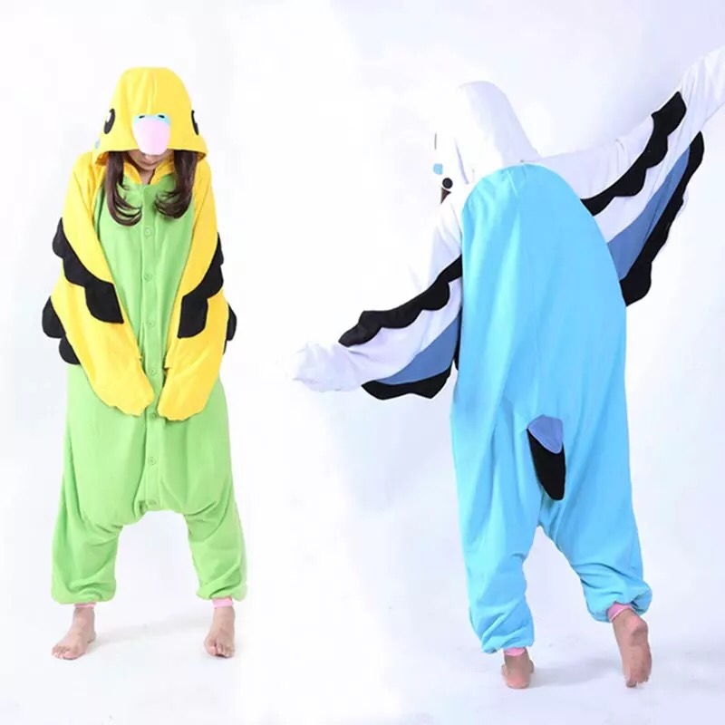 Two budgie onesies worn by young women
