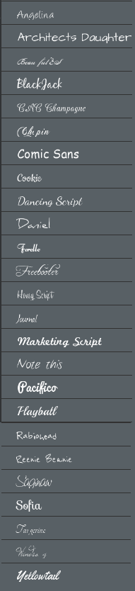 Screenshot of Weebly's handwritten fonts